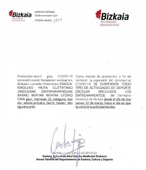 SUSPENSIÓN ENTRENAMIENTO Y COMPETICIONES