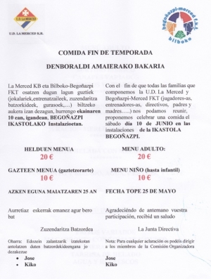 COMIDA FIN DE TEMPORADA / DENBORALDI AMAIERAKO BAZKARIA
